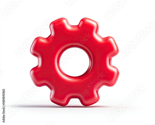 Red 3D gear icon, isolated on white