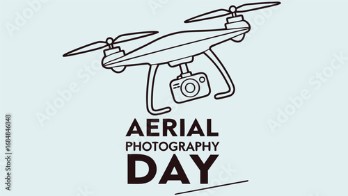 Modern Drone with Camera, Line Art Style, Aerial Photography Day Concept, Clean Minimalist Design,  Bold Black Outline, Light Blue Background, Technology Illustration,  High-Resolution Stock Image.