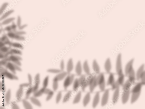 ピンク色の壁に植物の葉の影が映る背景素材