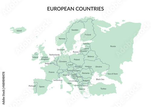 Borders of European countries in a flat style isolated on white background. Vector template.