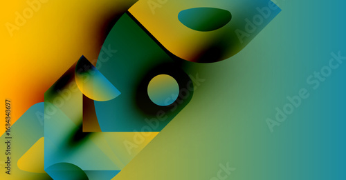 Abstract composition featuring vibrant color gradients. Shapes overlap, creating dynamic visual interest. Smooth transitions dominate design.