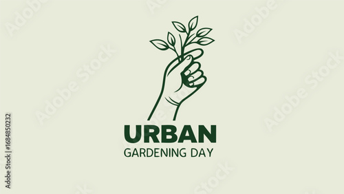 Hand holding fresh green sprig, minimalist line art style;  peaceful, sustainable urban gardening concept;  perfect for eco-friendly branding, websites, and social media.