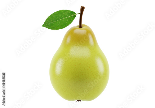 Tableau sur toile Isolated Juicy Bartlett Pear Fruit Close-Up With Green Leaf and Stem-Sweet and R
