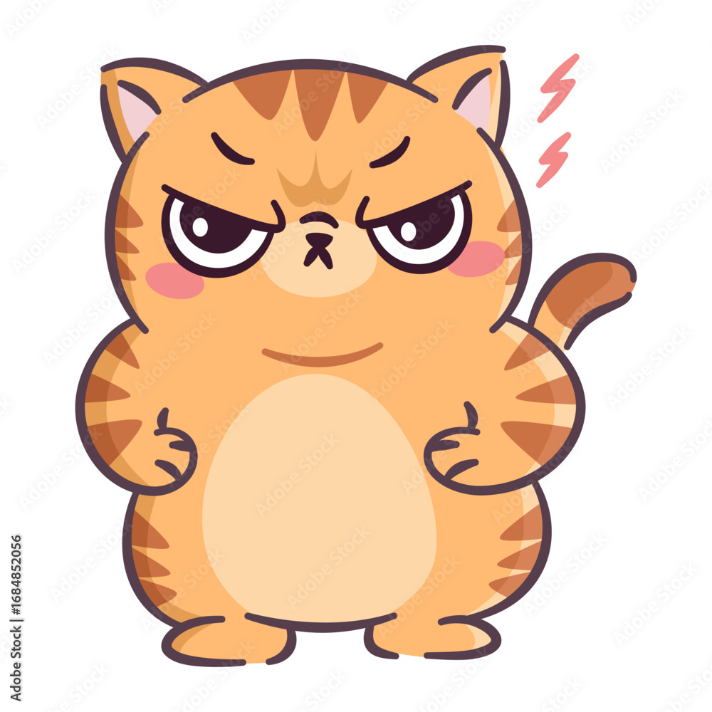 Naklejka premium Cute cat on a white background in a simple children's style. Angry ginger cat . Vector illustration