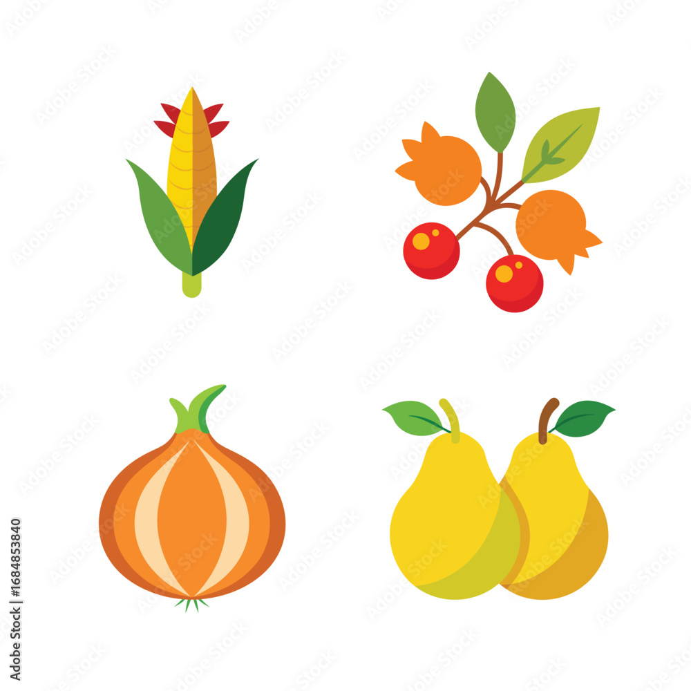 Obraz premium Thanksgiving elements and festive icons bundle.