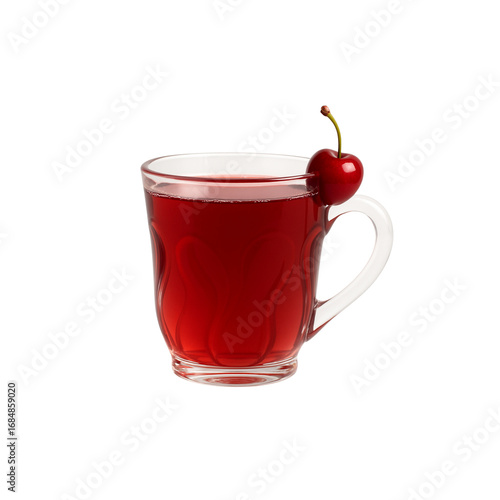 Wallpaper Mural Clear mug of cherry fruit tea with cherry garnish on rim, white background Torontodigital.ca