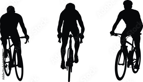 Cyclist vector silhouette illustration, professional bike rider icons, cycling sport design, racing bicycle artwork, outdoor fitness symbol, competition athlete graphic for sports themes
