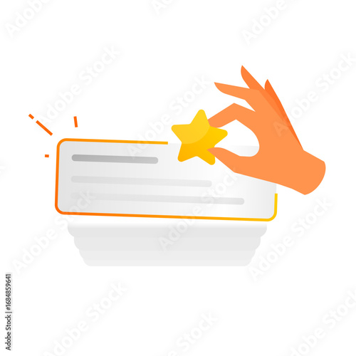 illustration of a hand holding a star next to checklist. favorite items, bookmark, rating, or wishlist feature in apps, websites, digital products. flat design user interface or mobile app concepts