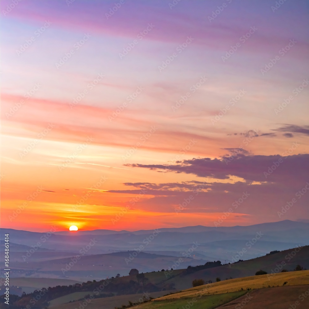 Obraz premium Colorful sunrise over rolling hills
