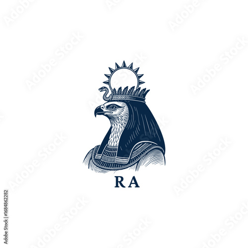 engraved illustration of Ra, the ancient Egyptian sun god vector template