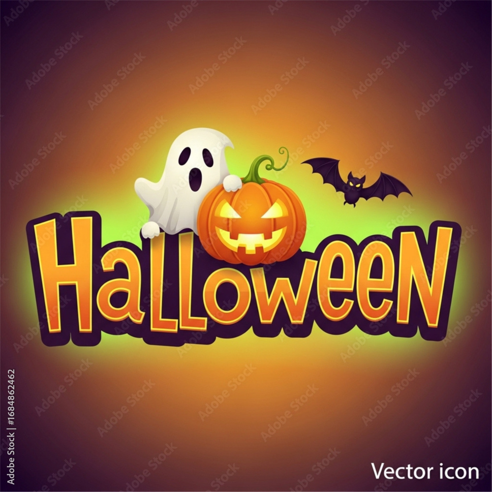 Fototapeta premium Halloween Text Vector Icon: Spooky 'Halloween' Typography with Dripping Letters for Holiday Designs, Party Flyers, and Social Media