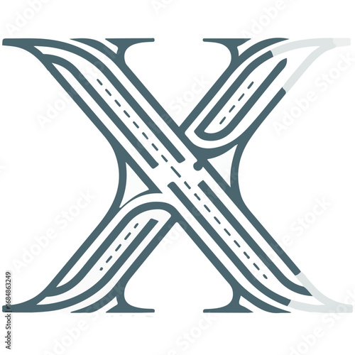 Abstract Letter X Design Formed by Intersecting Roads and Highway Lines