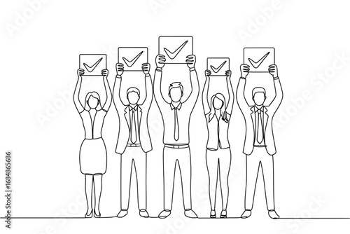 Diverse group of people holding up signs with checkmarks