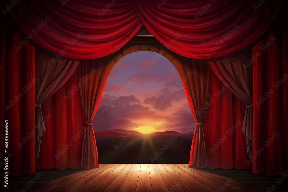 Fototapeta premium Dramatic Stage Opening with Sunset Glow