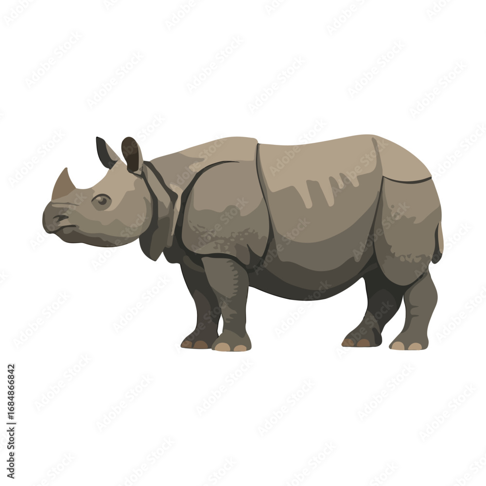 Fototapeta premium Rhinoceros Side Profile Vector – Realistic Wildlife Animal