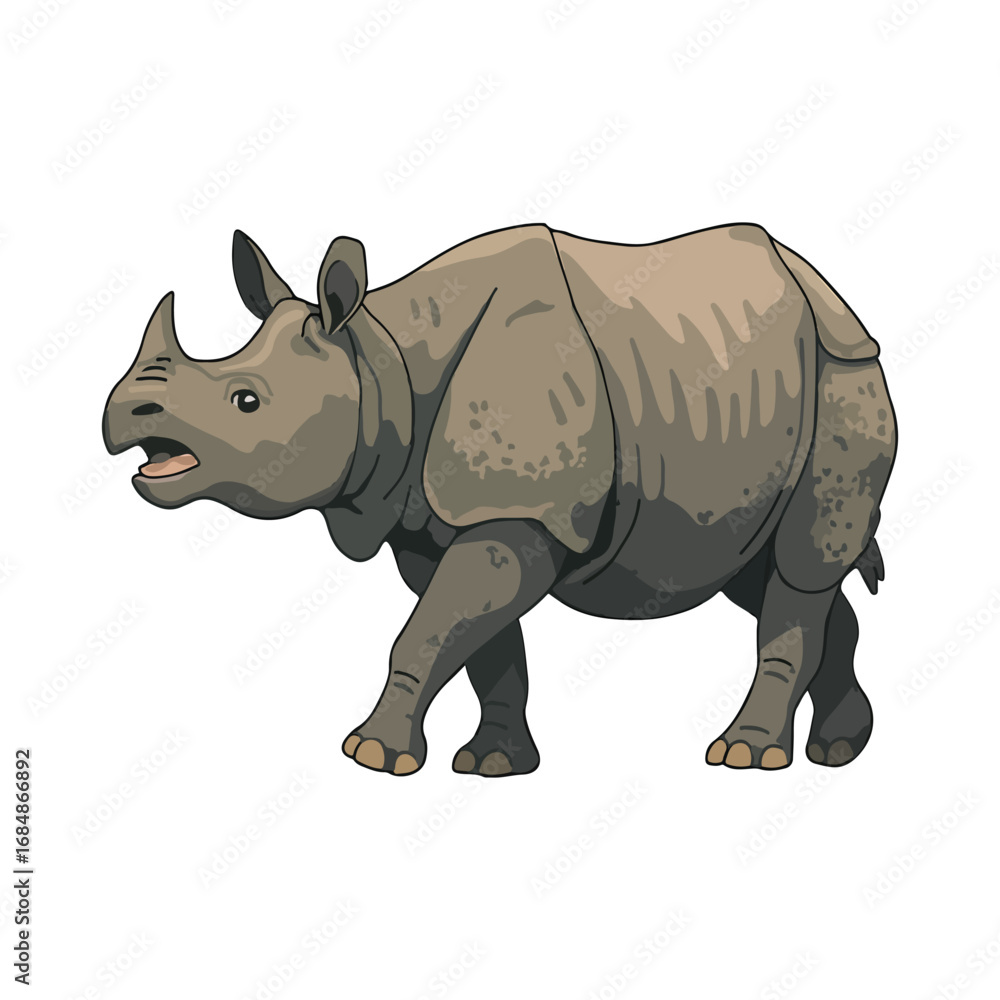 Fototapeta premium Rhinoceros Vector Illustration – Stylized Wildlife Animal in Minimalist Flat Style