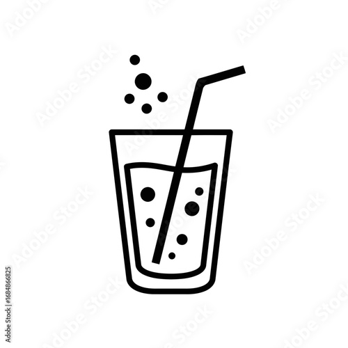 Simple line art icon of a glass with a straw and bubbles representing a refreshing drink