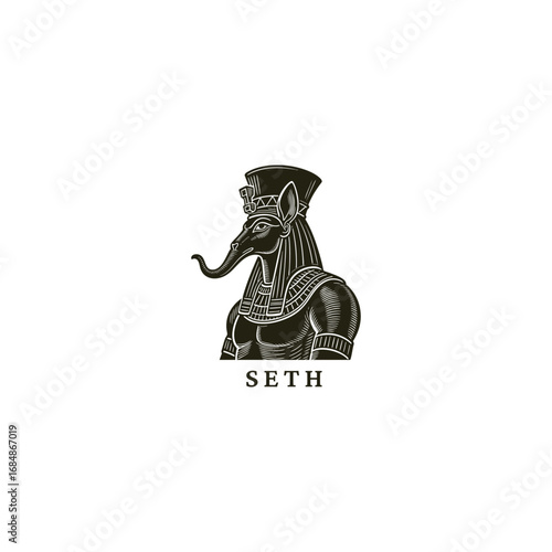 engraved illustration of Set, the ancient Egyptian god of chaos, depicted with his iconic animal head vector