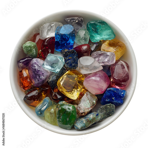 Collection of Colorful Gemstones white bowl on transparent background