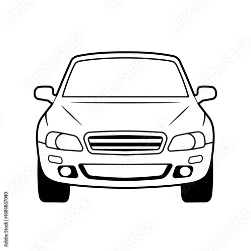 Simple outline drawing of a car s front view on a black background