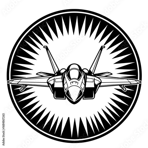 Modern fighter jet aircraft front view silhouette vector illustration