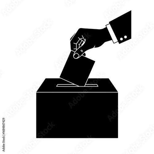 Voting ballot box with paper inserted for election illustration