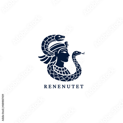 engraved illustration of Renenutet, the ancient Egyptian goddess. vector template