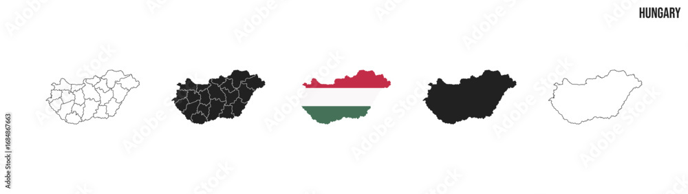 Fototapeta premium Hungary map set. Map of Hungary with flag. Vector EPS 10