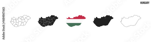 Hungary map set. Map of Hungary with flag.  Vector EPS 10