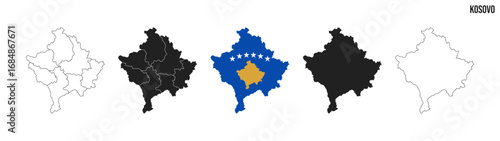 Kosovo map set. Map of Kosovo with flag.  Vector EPS 10