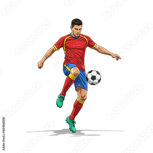 Dynamic soccer player controlling the ball with impressive skill and precision, perfect for sports marketing campaigns and athletic brand promotions now