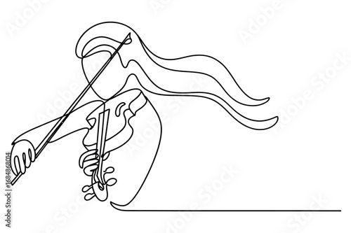 Female Musician with Violin | Minimalist Line Art | Continuous Stroke Vector