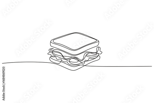 A continuous one-line art vector illustration of a sandwich. The editable stroke makes this modern graphic perfect for food blogs