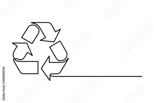 A continuous one-line art vector illustration of the universal recycling symbol. The editable stroke makes this modern graphic perfect for environmental, sustainability, and eco-friendly designs.