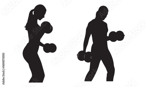 Fitness Silhouettes: Man and Woman Training with Dumbbells