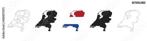 Netherlands map set. Map of Netherlands with flag.  Vector EPS 10