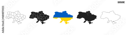 Ukraine map set. Map of Ukraine with flag.  Vector EPS 10