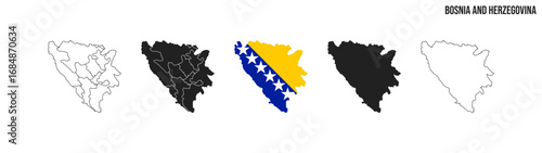 Bosnia and Herzegovina map set. Map of Bosnia and Herzegovina  with flag.  Vector EPS 10