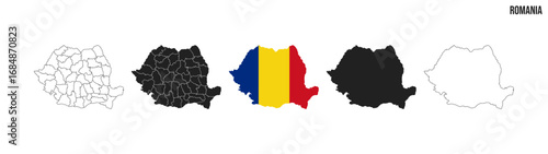 Romania map set. Map of Romania with flag.  Vector EPS 10