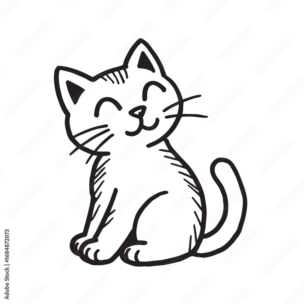 Obraz premium Cat Doodle Black and White Illustration Vector Image Cute Kitten Sketch Line Art Drawing Silhouette 