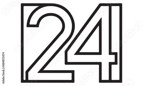 Modern Outline Graphic of Number 24 on White Background