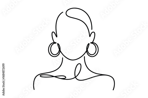 Continuous One-Line Vector Drawing of a Woman's Face with Earrings. Editable Stroke.
