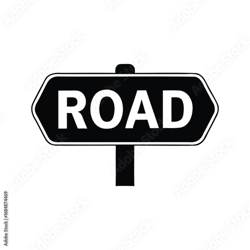 Black and white illustration of a road sign directing traffic with clarity, overhead road sign silhouette vector illustration