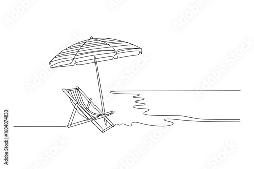 Continuous One-Line Vector Drawing of a Beach Scene. Editable Stroke.