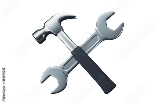 Hammer and wrench crossed isolated on transparent background