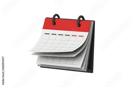 A red and black desk calendar isolated on transparent background