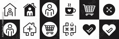 Minimalist vector black and white banner with circle icons – Perfect for web templates, presentations, or modern design projects