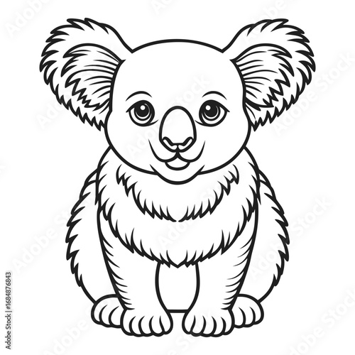 Adorable cartoon koala sitting front view outline simple cute australian animal mascot line art coloring page for kids vector