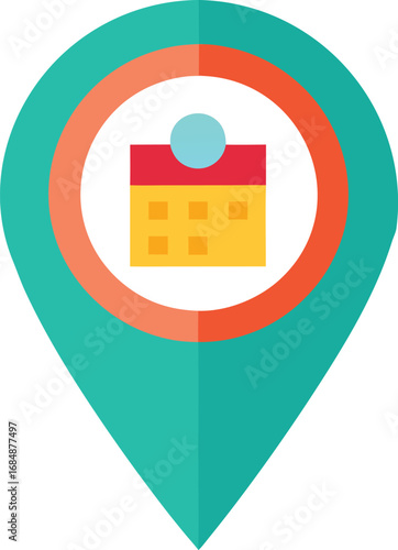 Teal map pin icon with calendar symbol inside