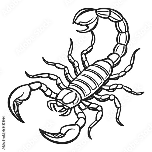 Detailed artistic line drawing of a scorpion with claws and stinger ready for action capturing arachnid power vector